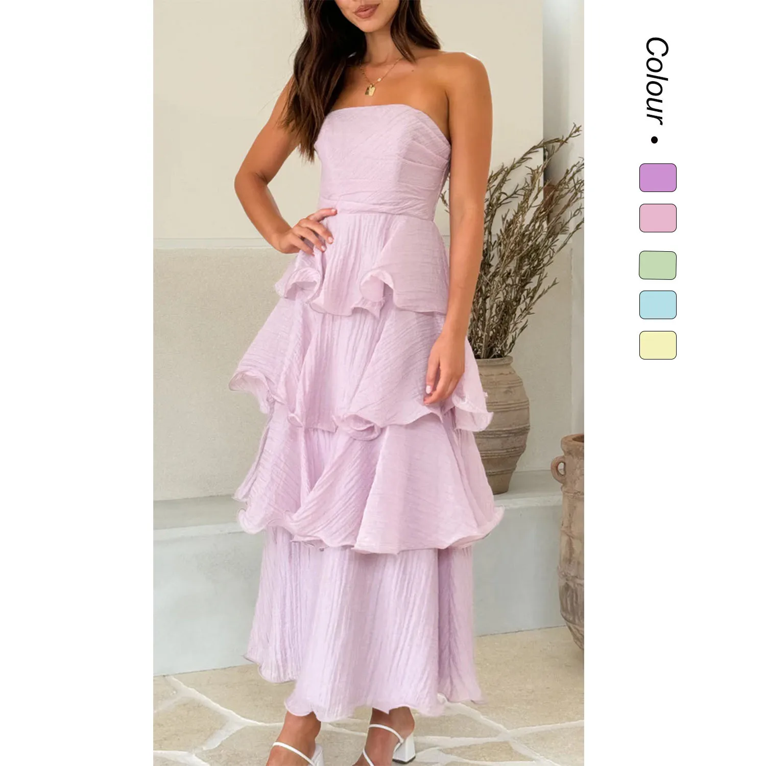 

2025 Fashion Women's Elegant Style Sleeveless All-in-One Office Dress Fluffy Cake Skirt Lace-on-Out Commuter Backless Long Skirt