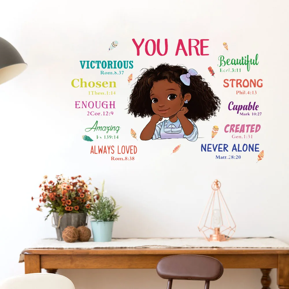 Black Girl Bible Verse Wall Decal, Inspirational Quotes for Girls Room & Nursery