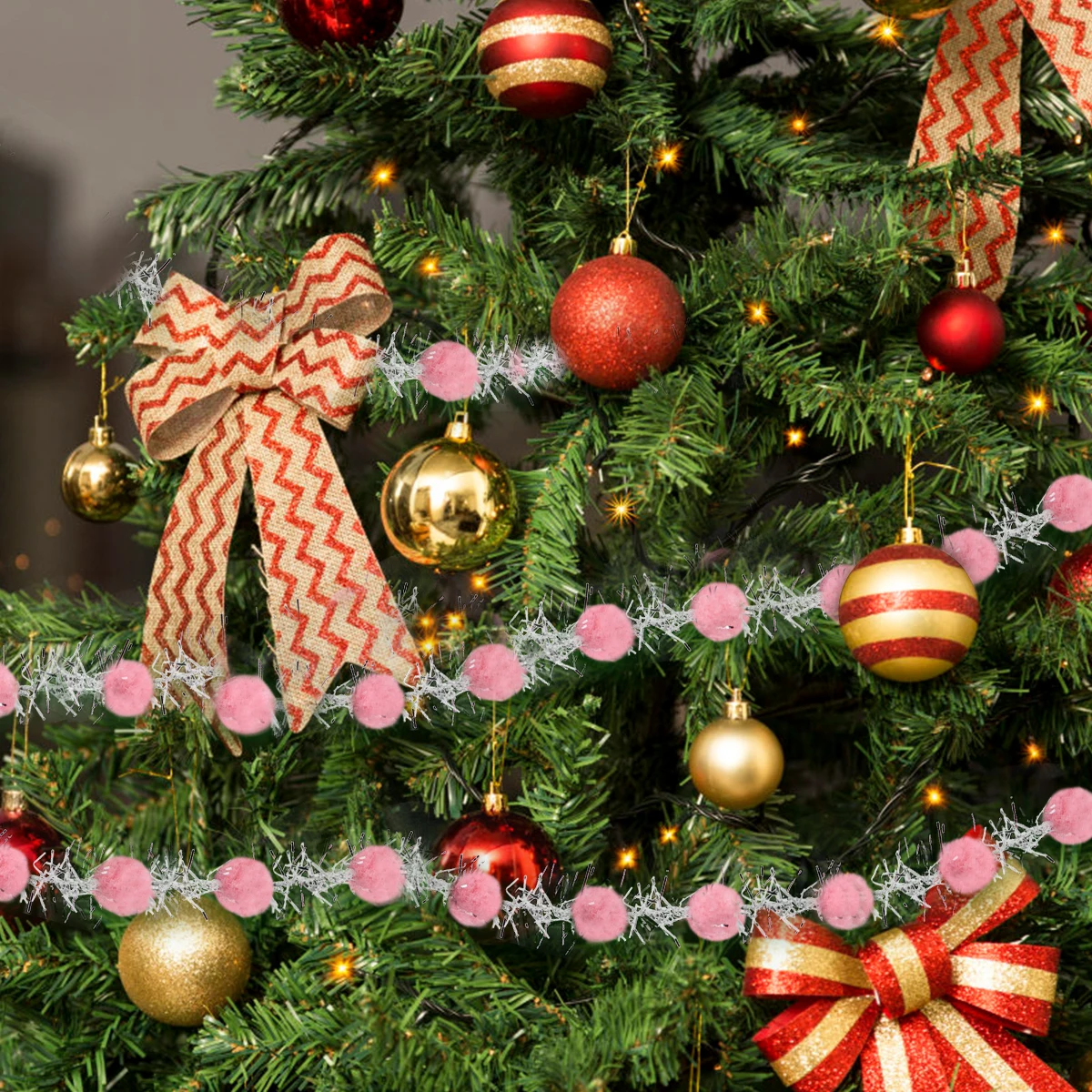 

Pom-Poms Glitter Christmas Tree Decor Ribbon for DIY Art Crafts Gift Wrapping Party Supplies Pom Poms Ribbon Party Supplies