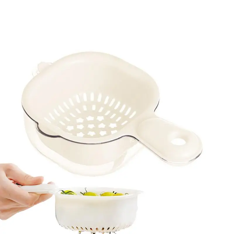 Double Layer Drain Basket Small Fruit Drainage Bowl With Handle Kitchen Vegetable Drain Basket For Diced Fruit