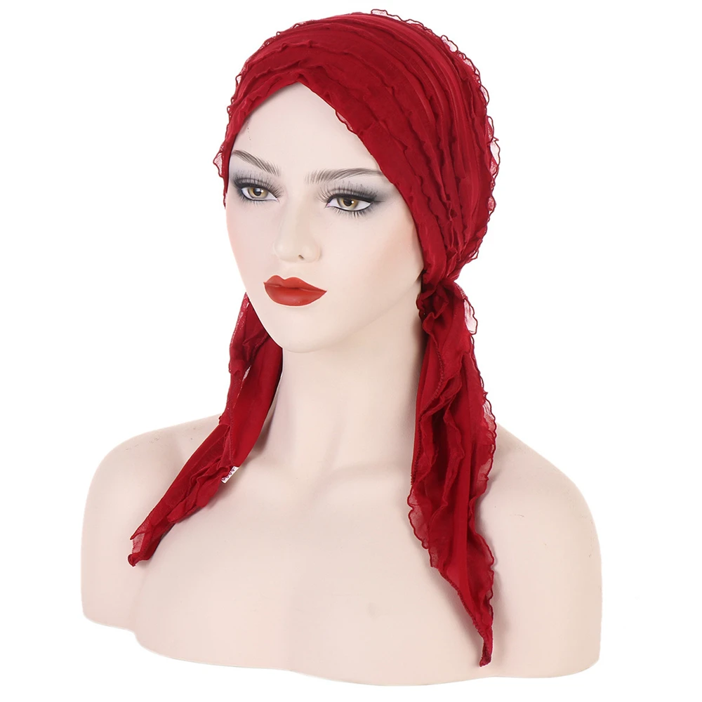 Tampas Internas de Turbante Pré Amarrado para Mulheres, Chemo Cap, Hijab Muçulmano, Cobertura De Perda De Cabelo, Gorros, Bonnet, Cauda Longa Lenço, Chapéu, Headwrap, Novo