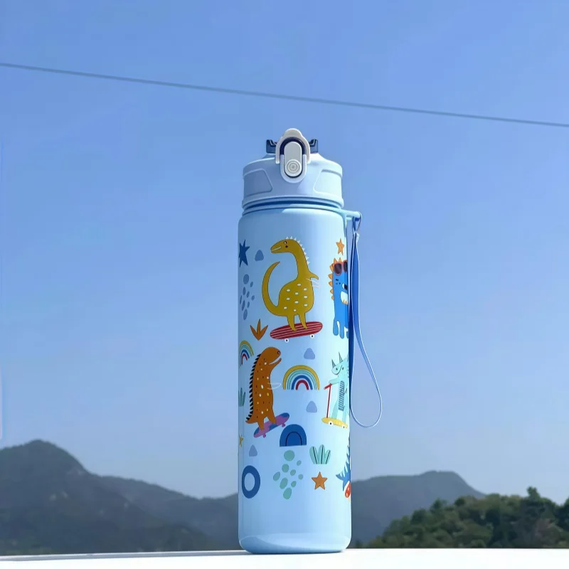 750 ml Dinosaurier Wasser Flasche Für Kinder Wasser Sippy Tasse Mit Silikon Stroh Auslaufsichere Kunststoff Wasser Flaschen Sommer Kinder Wasser Tasse