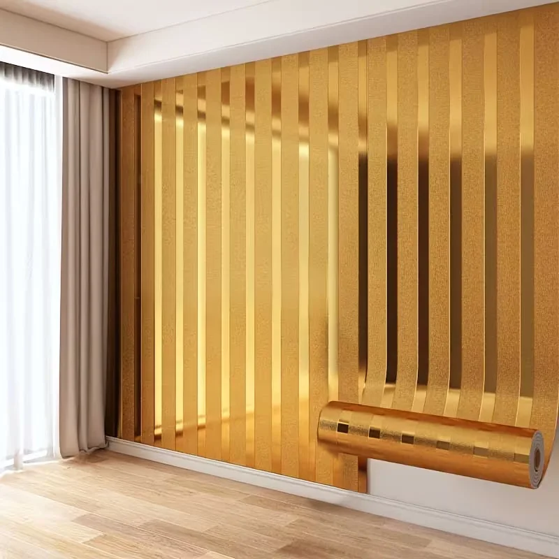 

40cm Instant Room Makeover: Gold Metallic Striped Wallpaper - Peel & Stick Self-Adhesive for Accent Walls, Furniture & DIY Decor