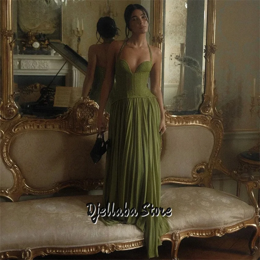 

Green Chiffon Evening Dress Spaghetti Straps A Line Lace-Up Formal Occasion Party Dress Elegant Prom Gowns Customized