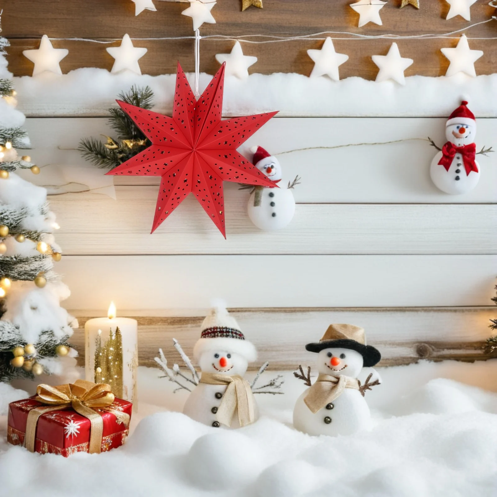 

4Pcs Paper Star Lanterns Unique Nine-Point Origami Lampshade Decorative Holiday Window Star Pendant Light Shade Christmas Party