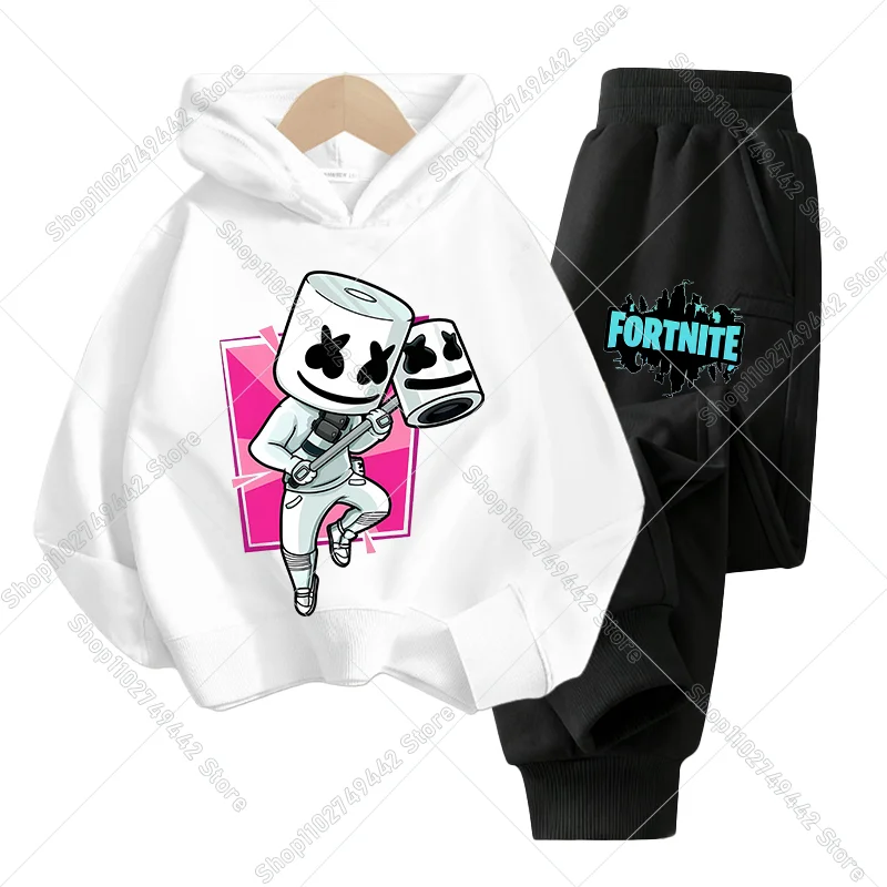 Game Fortnites Children Tracksuit Set Anime Letter A-Z Kids Autumn Hoodies Sweatpants Boy Girl Thin Sportswear Hood Sweatshirt