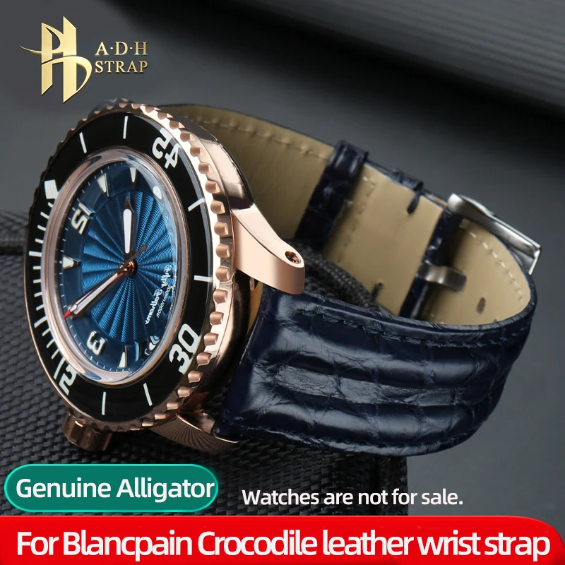 Imagem -02 - Crocodilo Pulseira de Relógio Acessórios para Blancpain Cinqüenta Brahoms Blackknight 5000 5015 Couro Genuíno Relógio Banda 23 mm à Prova Impermeável Água