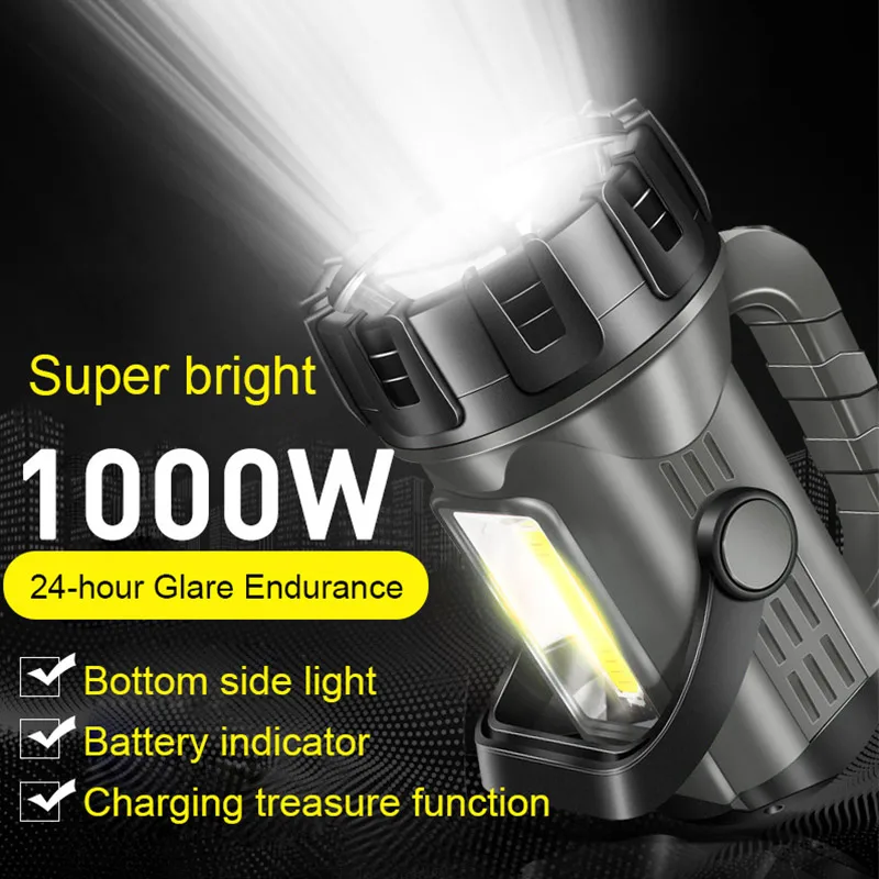 Super Bright 1000W Flashlight Long-Range 1500lm Lantern Xenon Portable Waterproof Searchlight Spot Work Light Outdoor Power Bank