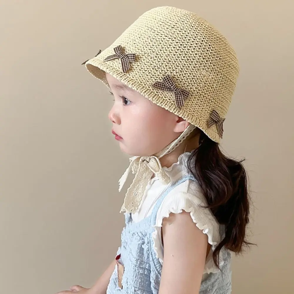 

Модная летняя детская соломенная шляпа с пляжным бантом, кружевная соломенная шляпа, уличная дорожная детская панамская кепка для девочек