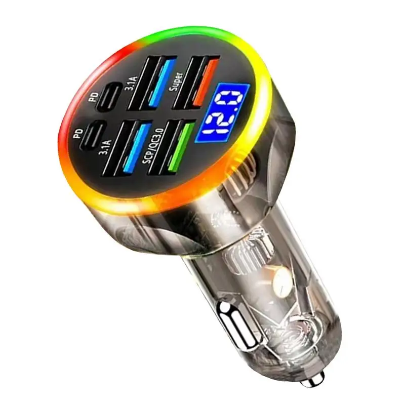 USB Car Charger 6-port USB Fast Car Charger LED Voltage Display Portable Flash Charging Charger Car Accessories GPS Device