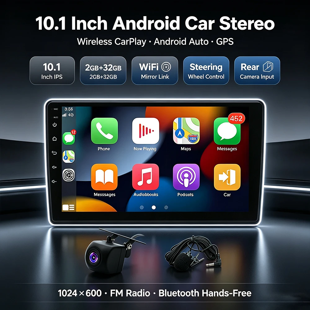 2+32G Android 15 Car Radio 10.1In GPS Navigation Stereo Unit for GMC For Chevrolet Avalanche 2007‑2011 Silverado 1500HD 2500HD 3500HD 2007‑2014 Wireless Carplay Android Auto DSP SWC Mirror Link Split Screen FM Bluetooth With AHD Backup Camera