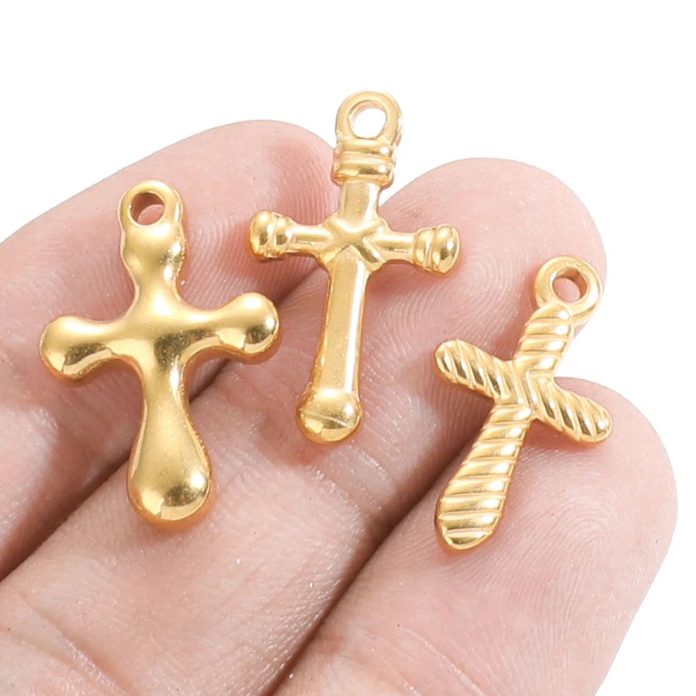 5Pcs Stainless Steel Casting PVD Plated Cross Charms Pendants for Women Necklace DIY Jewelry Findings Wholesale Supplies