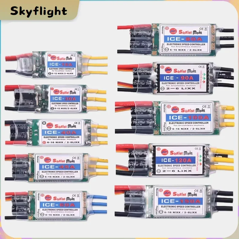 ESC แบบไร้แปรงถ่านรุ่น SunriseModel ICE 2-6S ปี 2025 สำหรับเฮลิคอปเตอร์/เครื่องบิน พร้อม BEC Output, 18A-150A สำหรับโมเดล RC และงาน DIY