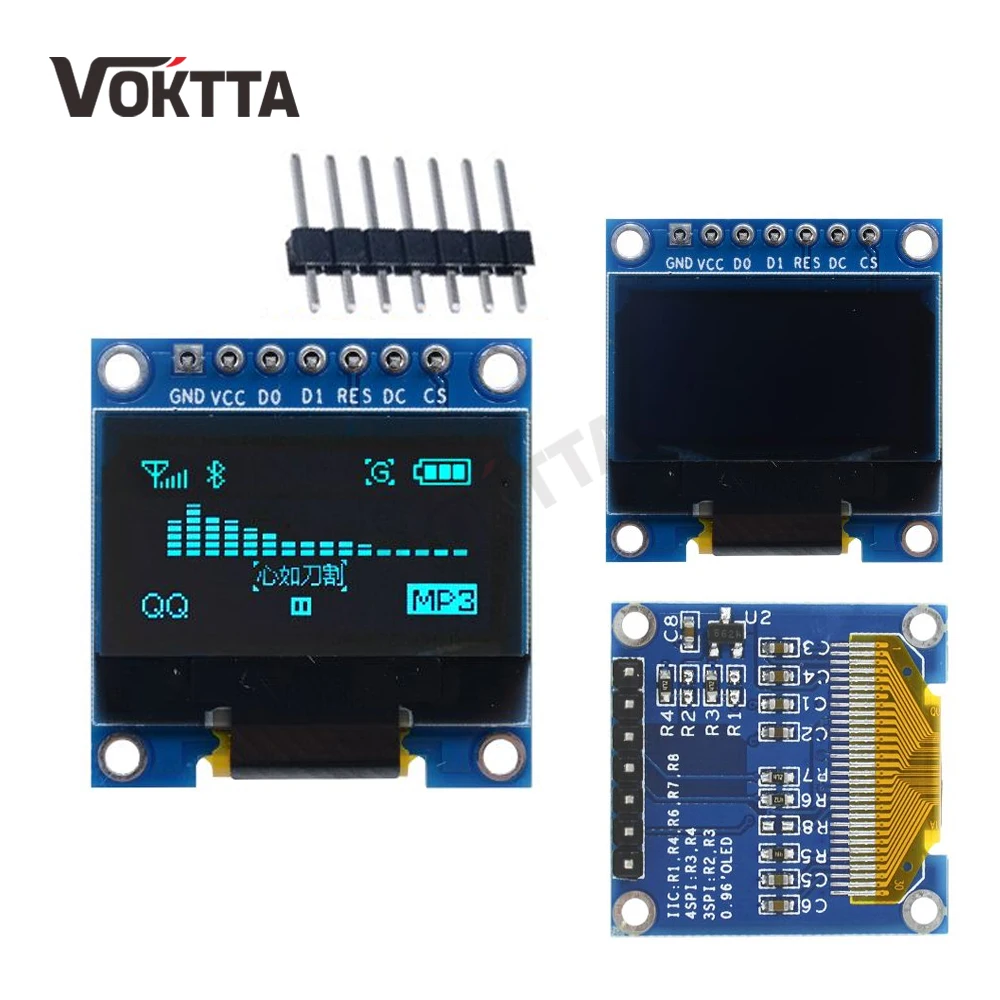 0.96 Inch OLED Display Module SSD1306 SPI/IIC Serial 128X64 LCD 7 Pin Blue White for Arduino(Pin Headers Soldered) ﻿