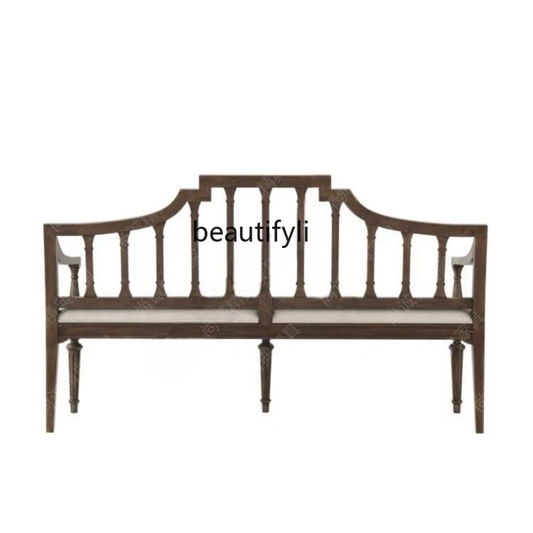 

A36 French rural retro solid wood double triple sofa simple living room balcony small apartment leisure sofa chair