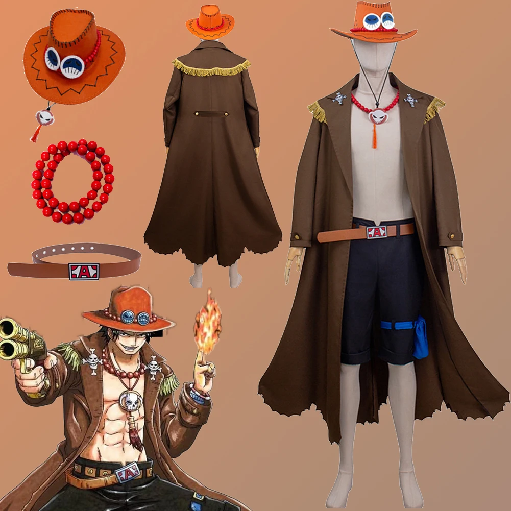 

Portgas Cosplay Ace Role Play Brown Coat Hat Anime One Cosplay Piece Costume Adult Men Fantasy Fancy Dress Up Party Clothes