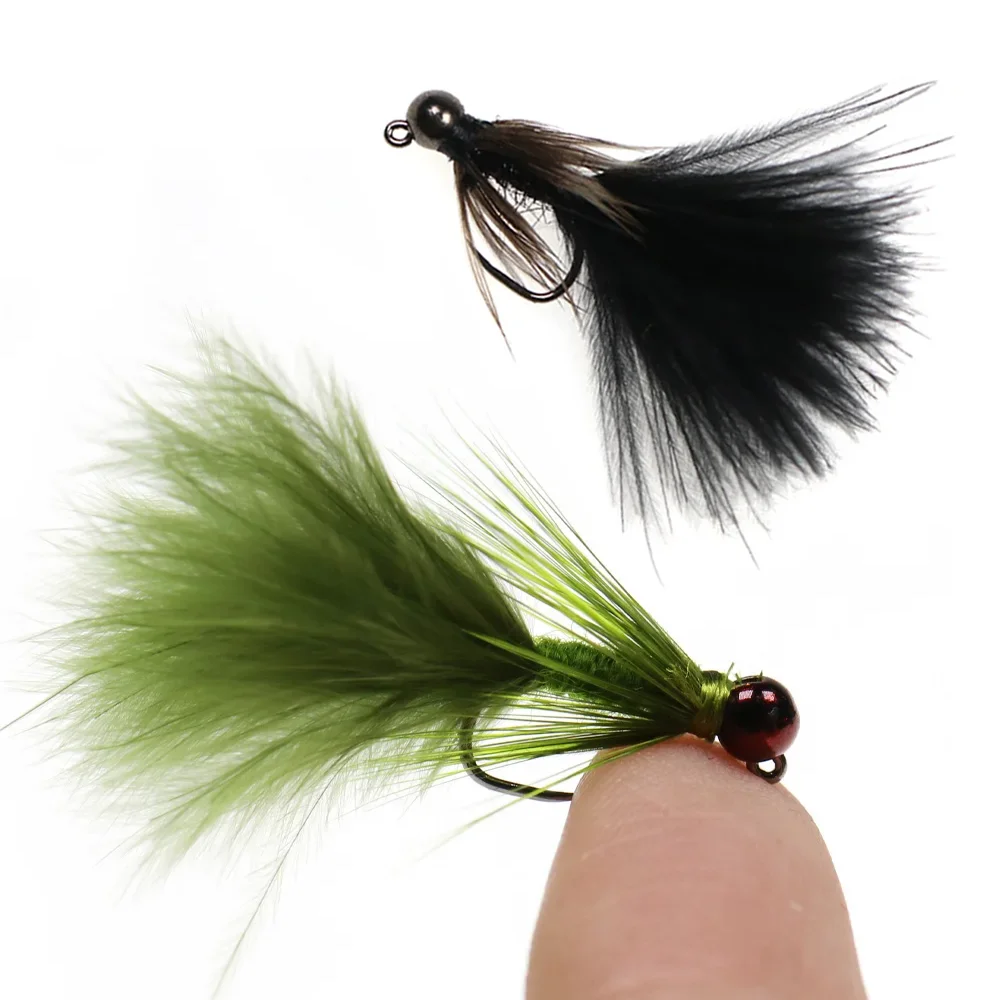 5 Stück # 12 Wolfram-Kugelkopf Woolly Bugger Widerhakenlose Jig-Nymphen-Streamer Fliegen für Forellen-, Lachs-, Hecht- und Barsch-Angeln Köder – Detail 6