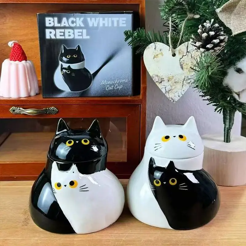 Cat Hug Cup Birthday Gift Weird Ceramic Mug with Lid Large Capacity Drinking Couple Coffee Cups Drinkware