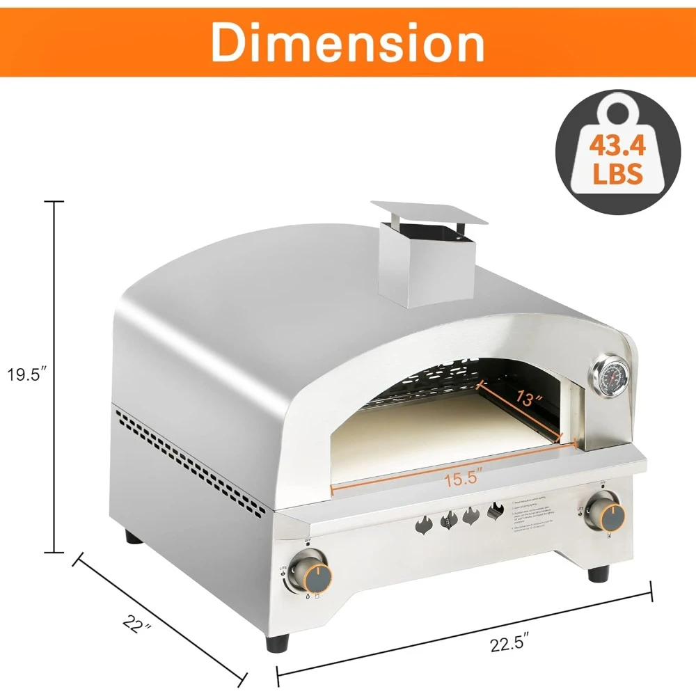 Gas Pizza Oven, Portable Propane Pizza Oven with 13 inch Pizza Stone, Stainless Steel Maker for Outdoor Cooking