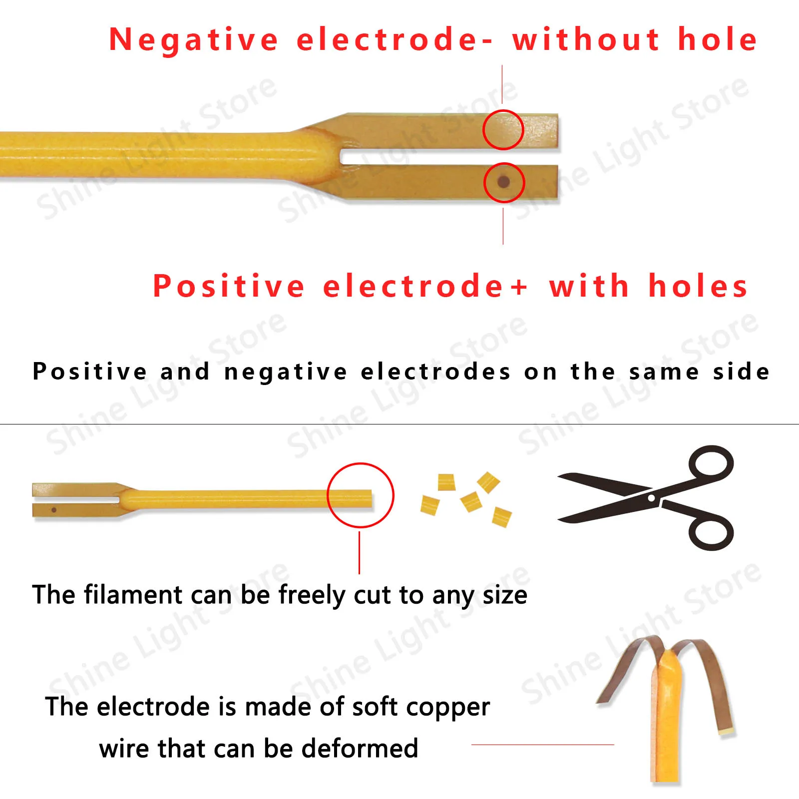 Same Polarity Flexible Filament 255mm 3V Single Ended Wiring LED Retro Atmosphere Soft Filament Creative Light Bulb Camping