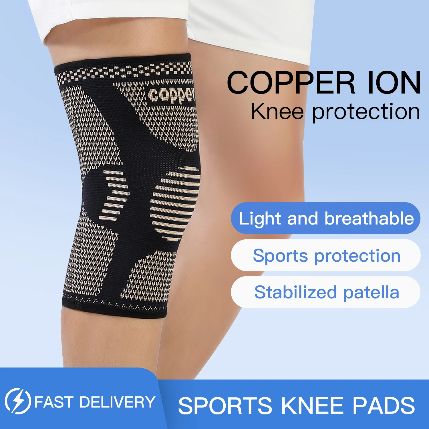 

Copper Knee Braces for Knee Pain Men's Women's Knee Compression Sleeve Support for Sports Recovery Basketball Volleyball Fitness