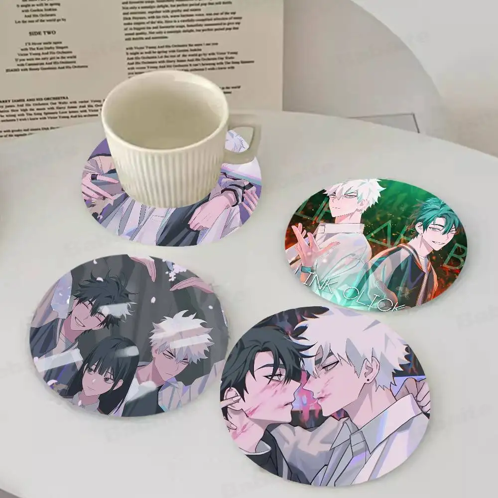 Link Click Anime Wooden Coaster Heat-Resistant Drink Mats with Non-Slip Base, Perfect Gift Idea