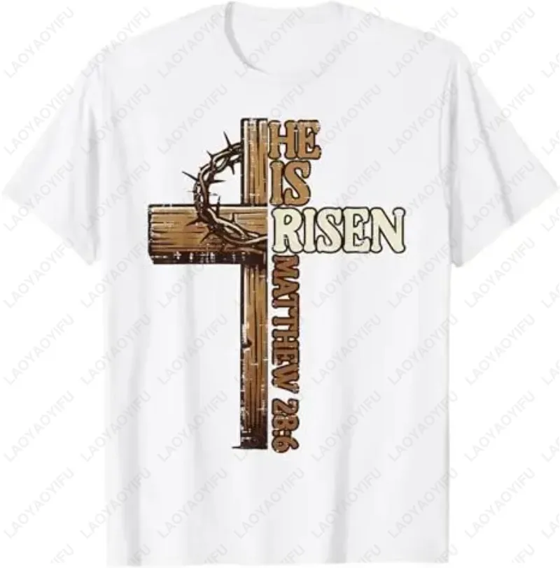 عيد الفصح الصليب هو صعود يسوع المسيحية الرجال تي شيرت الصليب المسيحي الكتاب المقدس جون 3:16 انعكاس 0L3Q48 قائلا للجنسين القطن المحملة