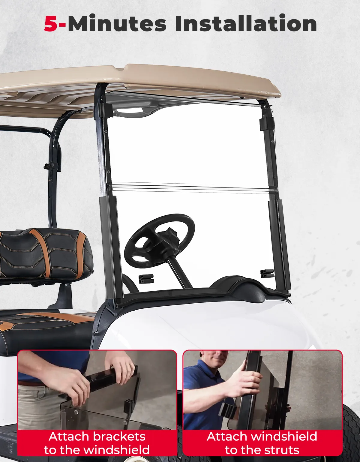 Golf Cart Clear Windshield Foldable Windscreen with Anti-UV and Impact Resistant Acrylic Compatible with EZGO RXV 2008-Up