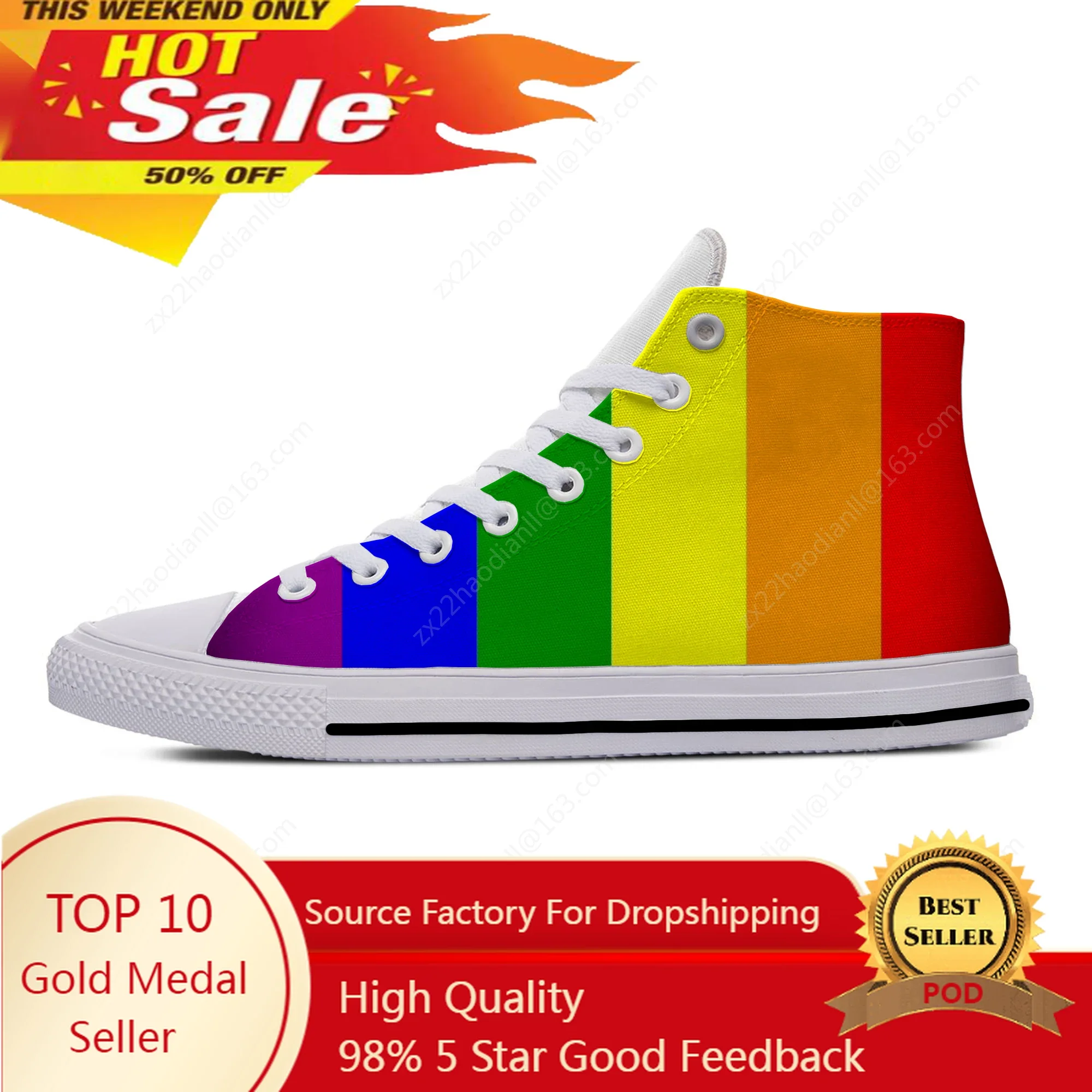 

Rainbow LGBT Gay Pride Flag Lesbian Funny Fashion Casual Cloth Shoes High Top Lightweight Breathable 3D Print Men Women Sneakers