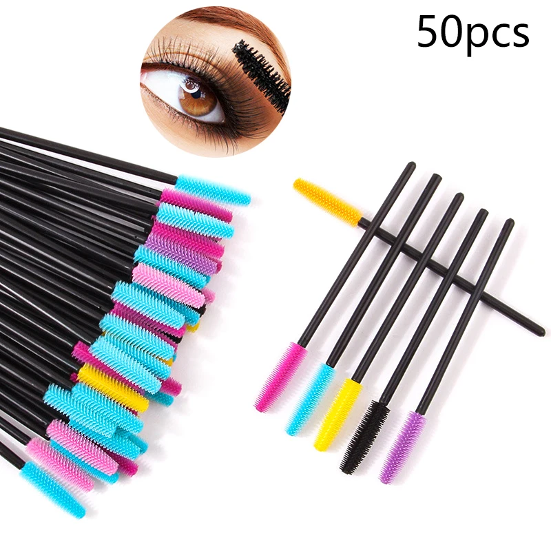 Varitas de rímel de silicona para mujer, aplicador de 50 piezas, cepillos desechables para pestañas, cepillo de maquillaje de belleza, herramientas de extensión de pestañas