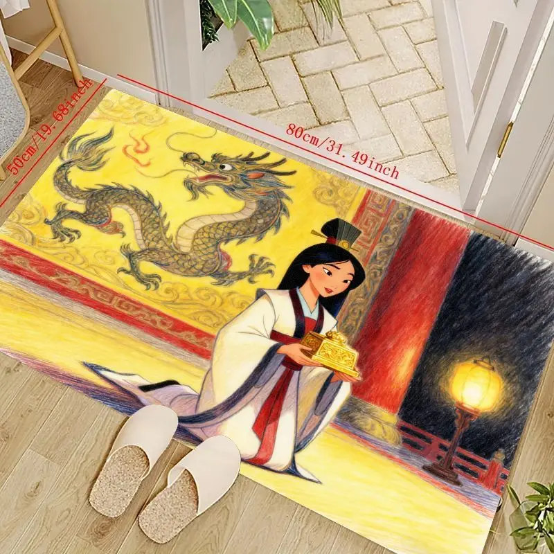 

1 шт., ковер с персонажем принцессы Диснея Мулан в стиле аниме для декора гостиной, спальни, традиционный китайский узор дракона, нескользящий Floo