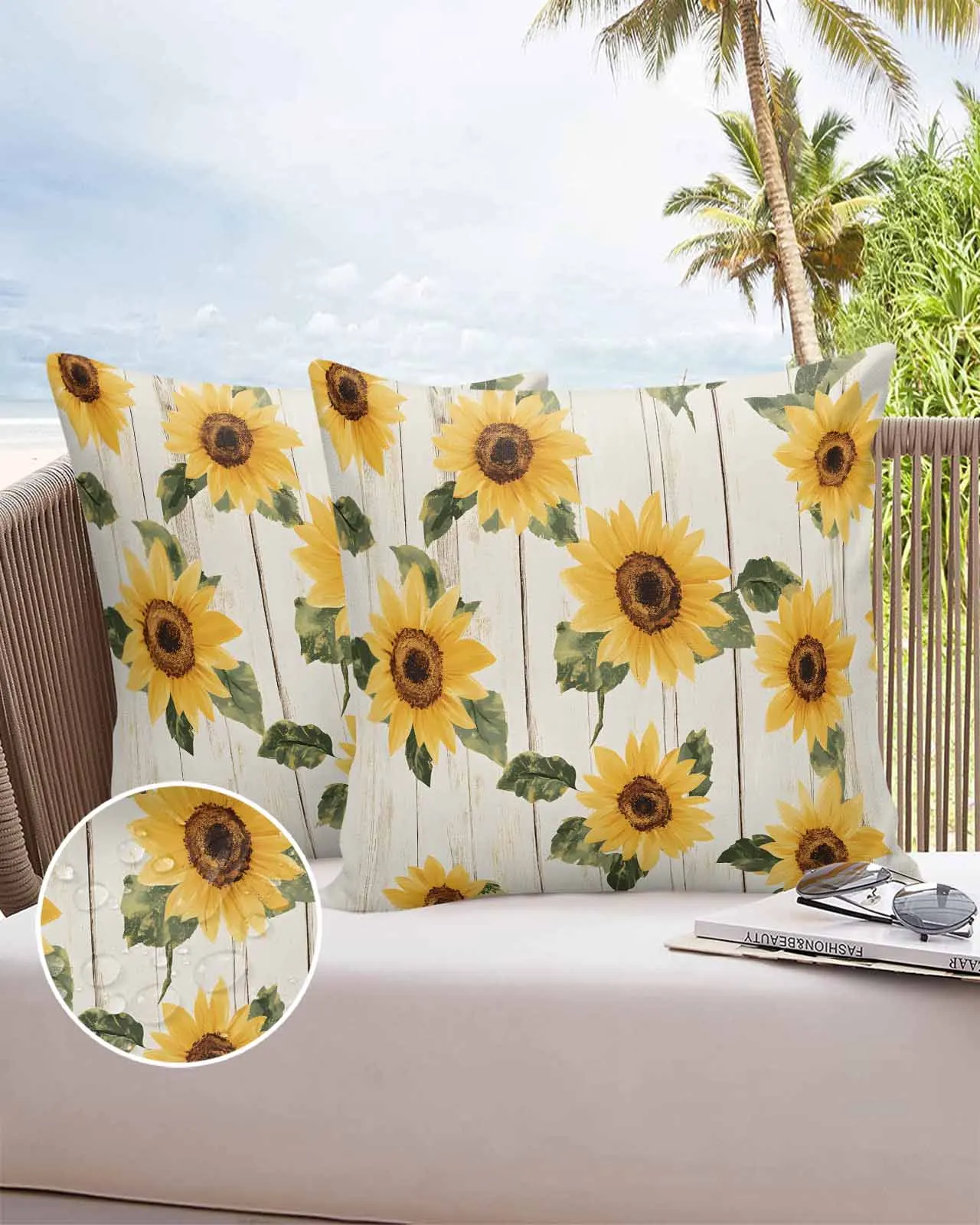 

Vintage Summer Wood Sunflower Sofa Cushion Cover Bed Pillow Cover Home Decorative Waterproof Pillow Cases