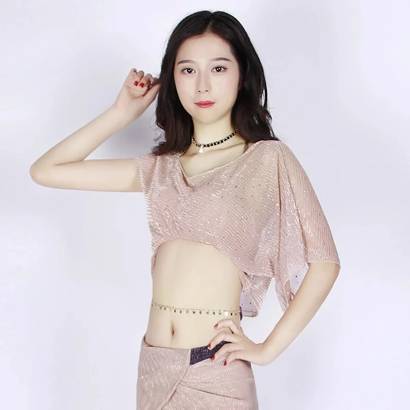 customized belly dance costume women's sequin practice outfit beginner's sexy top short sleeved Chinese modern classical