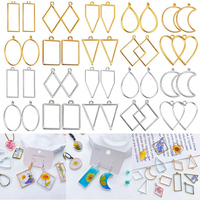 10Pcs/30Pcs Geometric Figure Charm Hollow Glue Blank Pendant Metal Alloy DIY Bracelet Necklace Earrings Handmade Bezel Mold