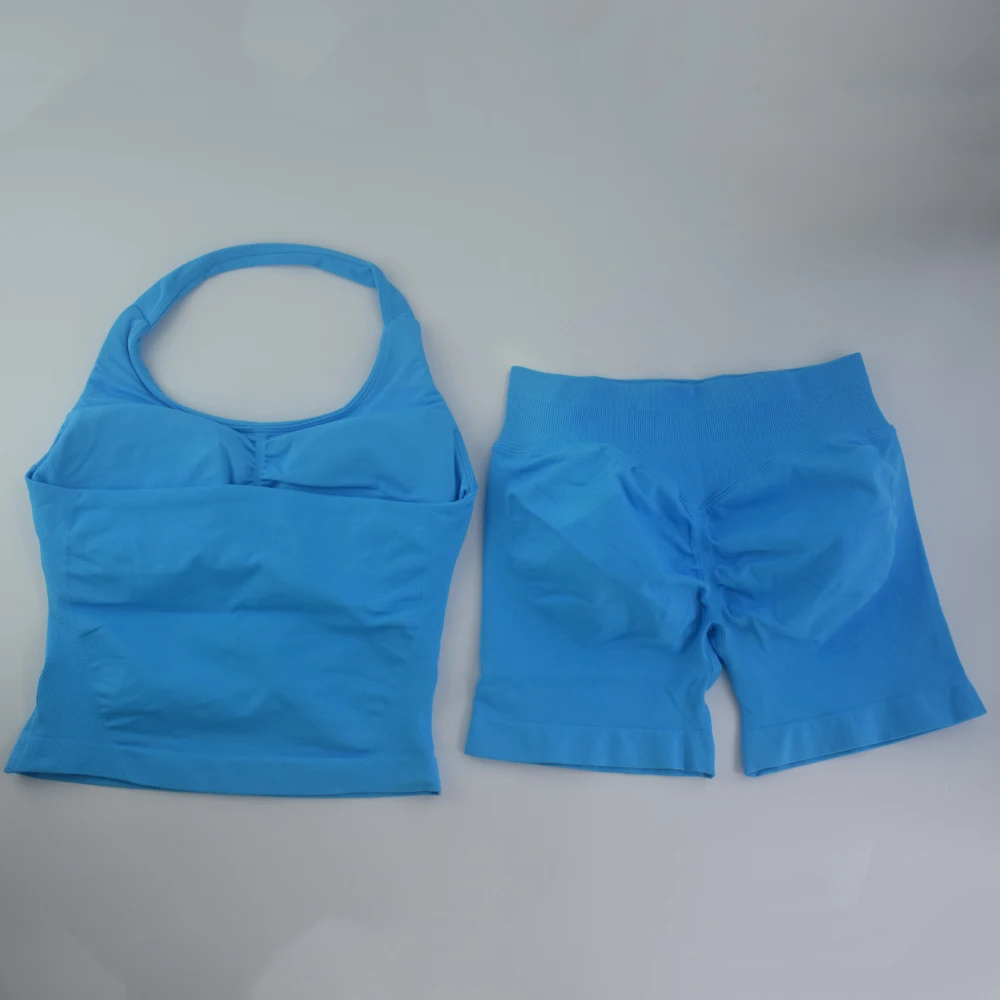 2 قطع الصالة الرياضية مجموعة النساء بلايز عالية الخصر السراويل عارية الذراعين الرسن الصالة الرياضية دعوى اللياقة البدنية الملابس الرياضية تجريب مجموعات لا شعار