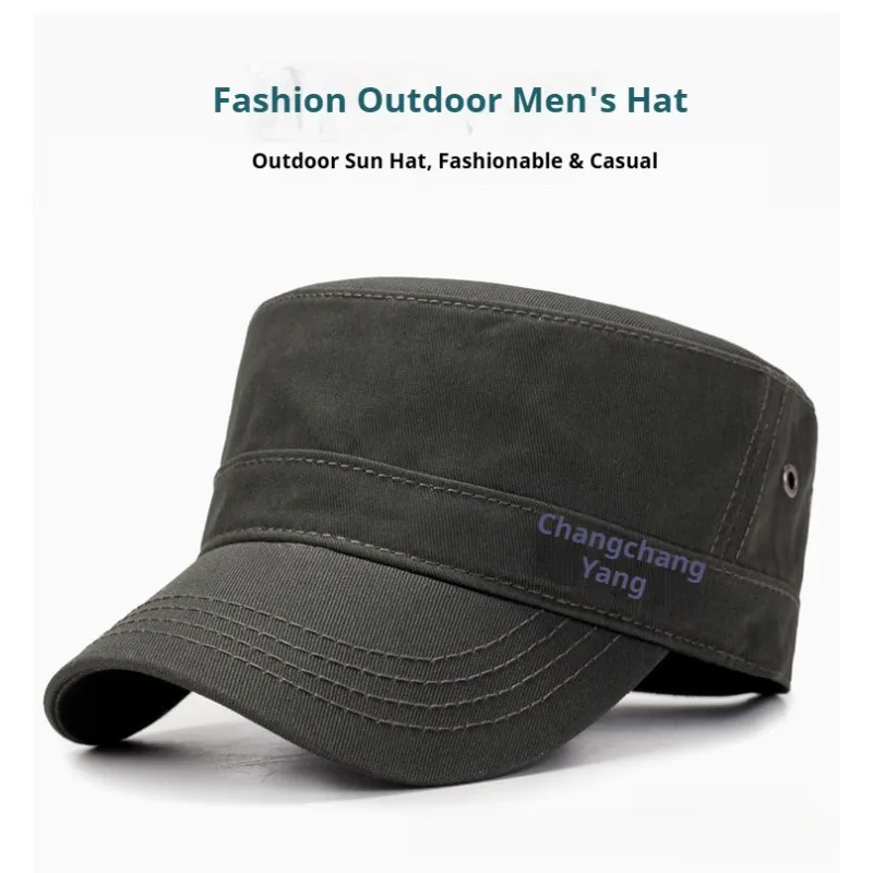 Men Flat Top Military Cap Star Decoration Cotton Army Cadet Hat Adjustable Breathable Side Eyelets Sun Protection Outdoor Cap