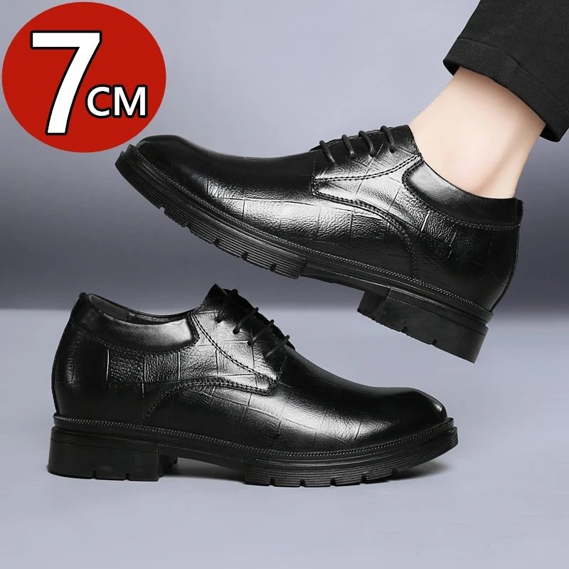 

High Quality Cow Leather Large Size Male 7cm Height Boost Elevator Shoes Business Formal Casual Office Outdoor Daily Dress Shoes