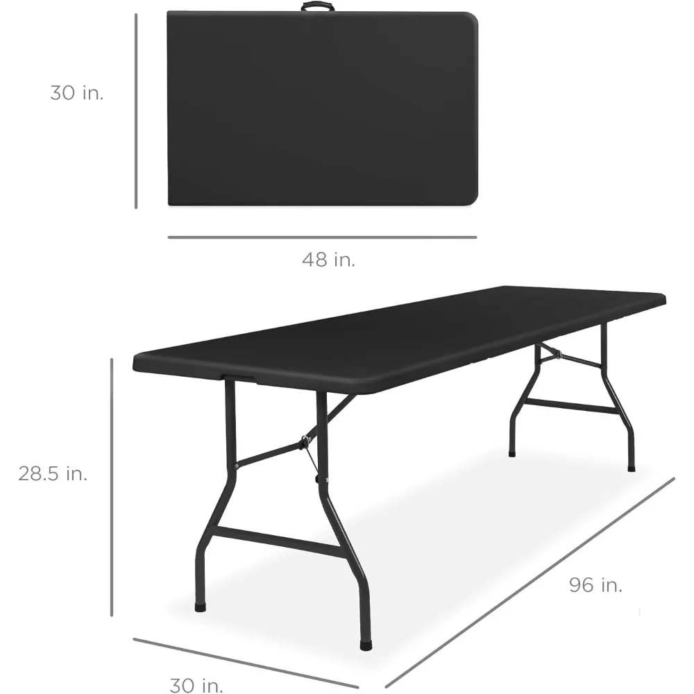 8ft Plastic Folding Table, Indoor Outdoor Heavy Duty Portable w/Handle, Lock for Picnic, Party, Pong, Camping - Black