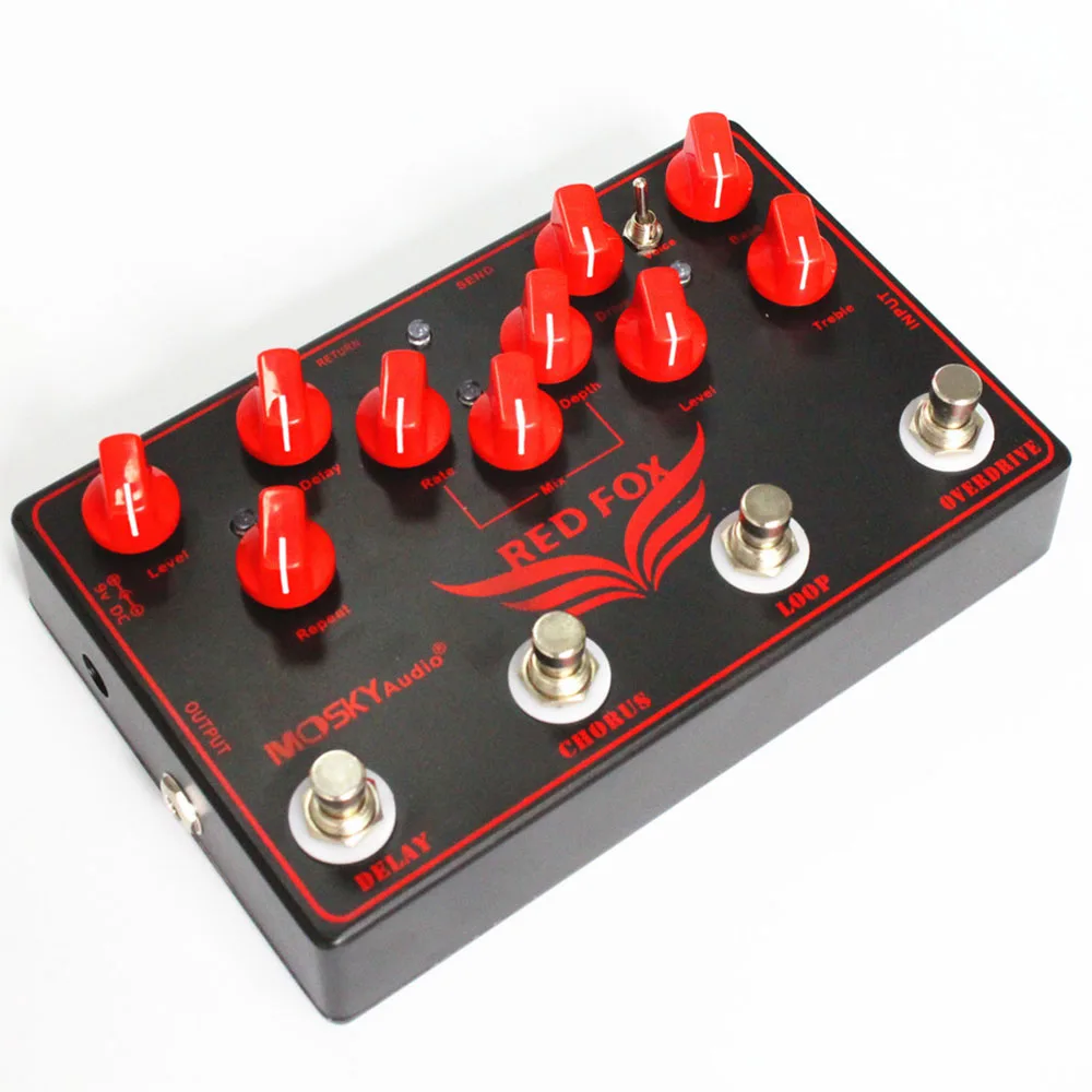 Mosky Red Fox Overdrive Pedal Reverb Loop Station Musical Instruments Bass Pedal Clip Accessory Guitar Parts Effector 4-in-1