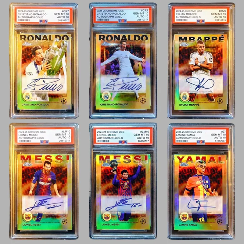 

Topps 2025 Chrome Ucc Messi Yamal Cr7 Mbappe Fc Барселона Real Madraid Diy Football Star Коллекционная коллекционная карточка с автографом Подарочная коллекция
