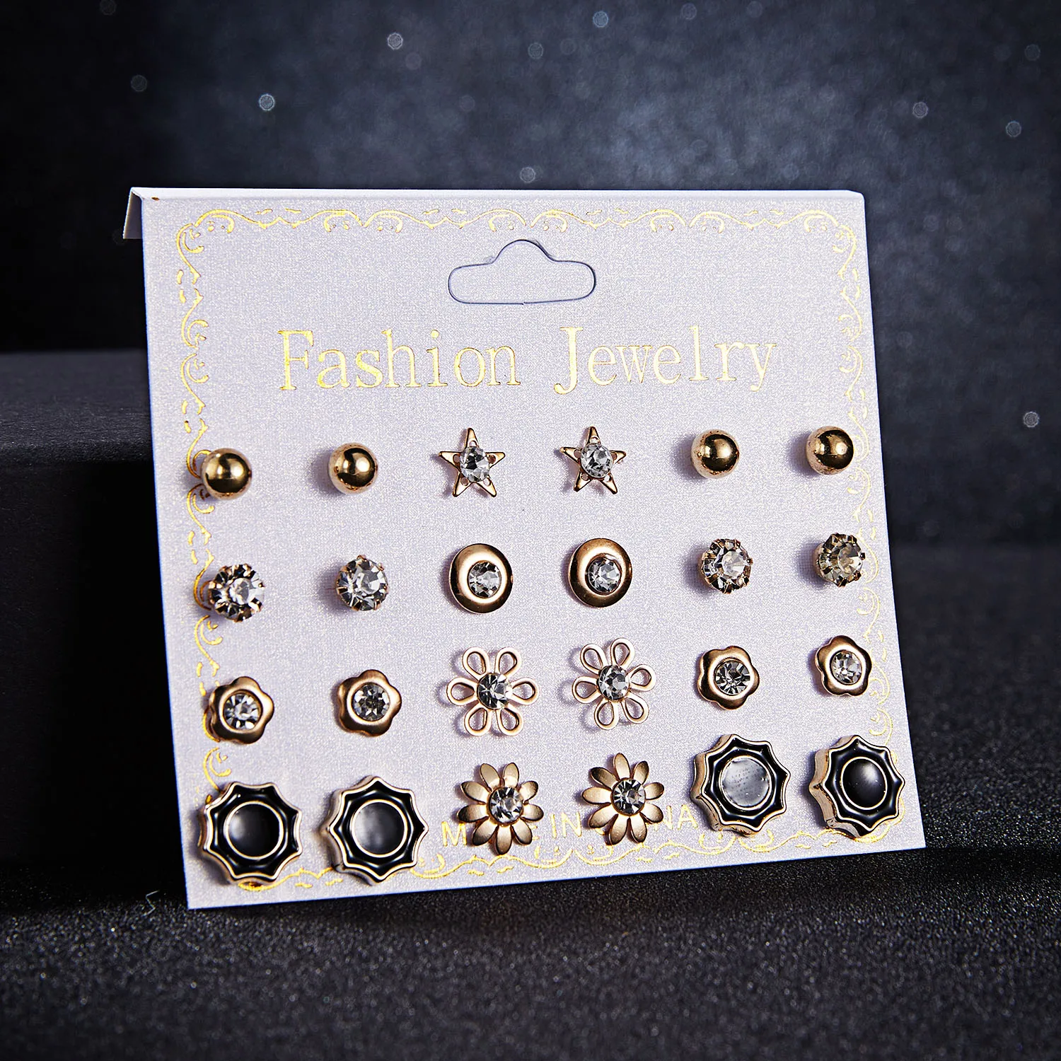 12 Pairs Mix Style Stud Earrings Set For Women Simple Rhinestone Flower Simulated Pearl Earrings Girls Party Jewelry Wholesale