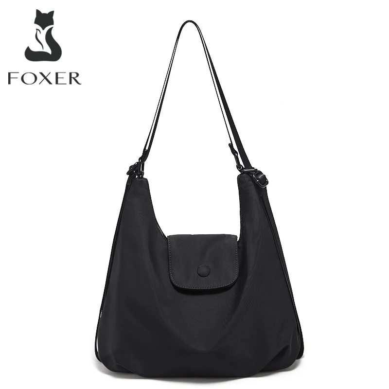 FOXER Fabric Convertible Backpack Women's Shoulder Bag Lightweight Casual Daypack Adjustable Straps Fits iPad Minis Daily Purse