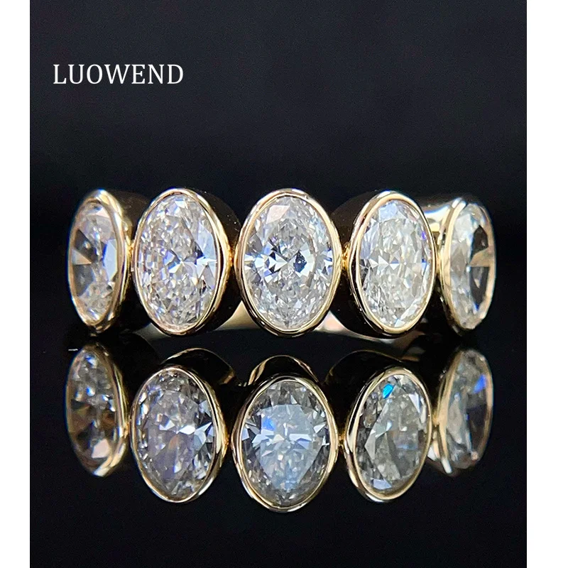 LUOWEND 100% 18K Yellow Gold Rings Luxury Minimalist Style 1.50carat Real Natural Diamond Ring for Women High Party Jewelry