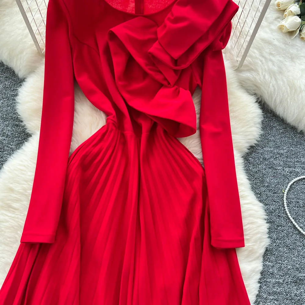 ชุดเดรสทรงบอดี้คอนสไตล์วินเทจเก๋ไก๋ แต่งลายดอกไม้สามมิติ ดีไซน์หรูหราสไตล์เกาหลี โบโฮ สำหรับผู้หญิง