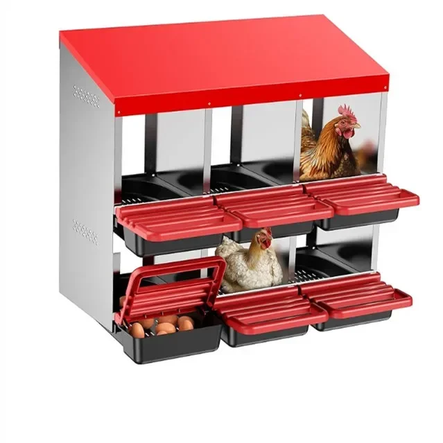 

Automatic Two-Tier Chicken Nesting Box 6 Hole Roll Away Eggs Laying Boxes With Perch For Hens For Chicken Coop