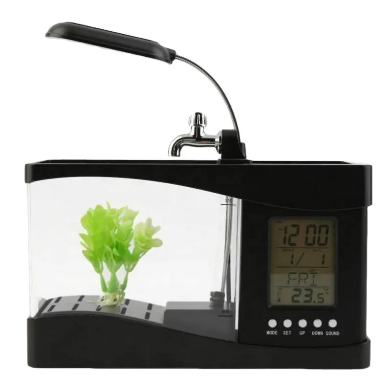 

Recirculation Temperature Calendar Desktop Mini Fish Tank Aquarium LCD Timer Alarm Clock LED Lamp Light