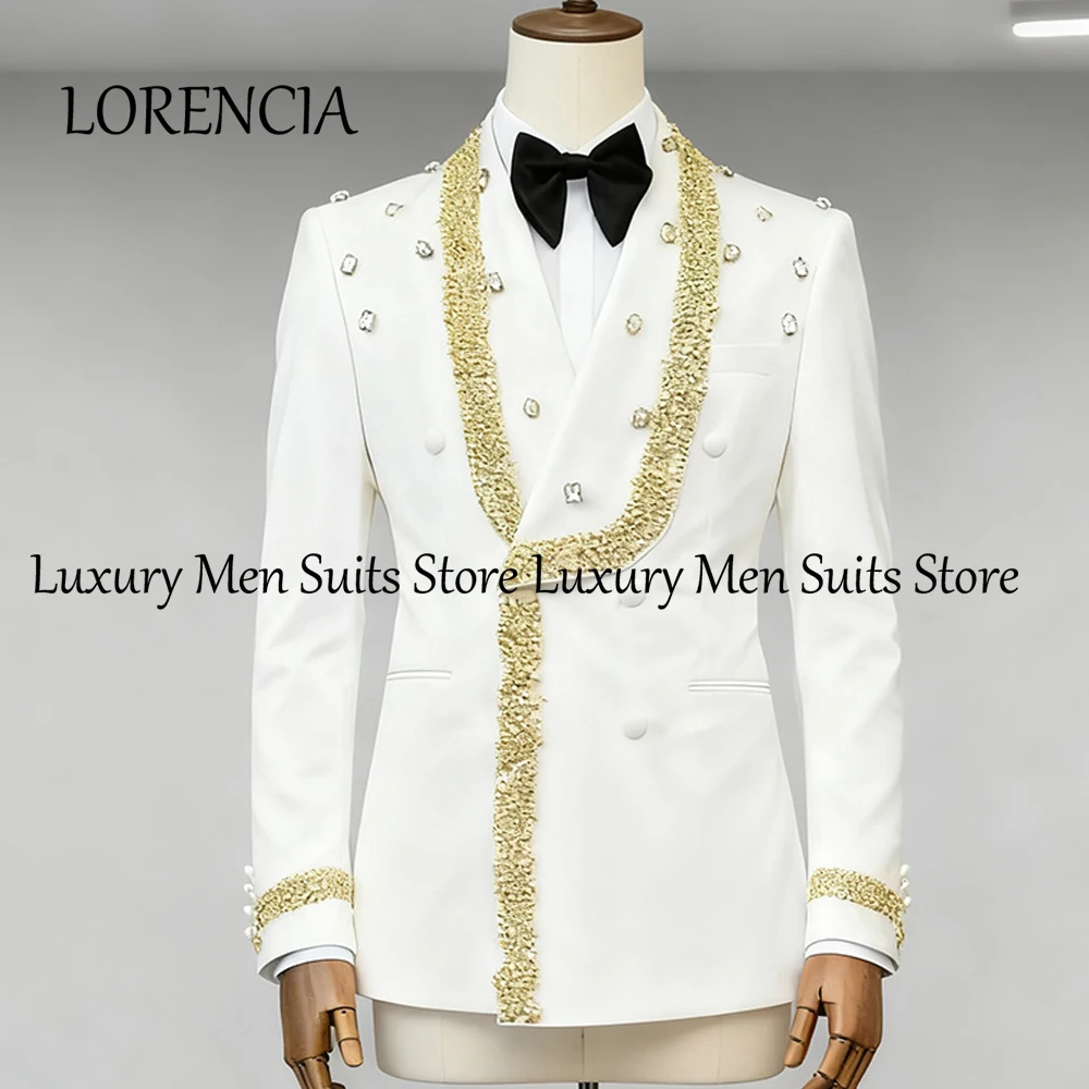 

Классические мужские костюмы с бисером, двубортный комплект из 2 предметов для свадебной вечеринки, смокинги для жениха, индивидуальный пиджак, брюки, халат mariage femme