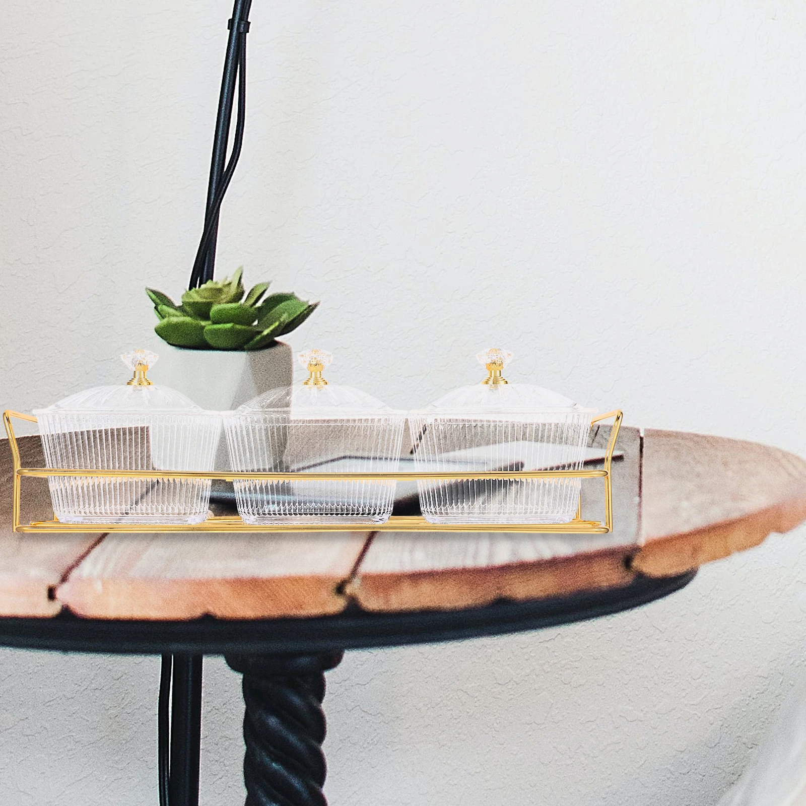 

1Set Serving Bowls Lids Metal Rack Divided Dishes Removable Compartments Appetizers Fruits Nuts Decorative