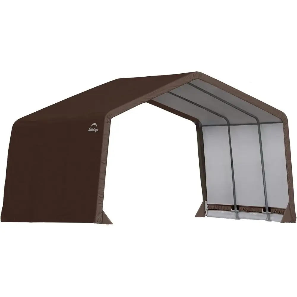 

Многофункциональный уличный сарай 12' x 12' x 8' - водонепроницаемое покрытие для хранения, животных и оборудования, коричневый цвет