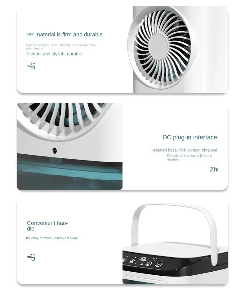 Aire Acondicionado Portátil para el Hogar, Ventilador de Escritorio con Doble Atomización Ultrasónica, 3 Velocidades, co